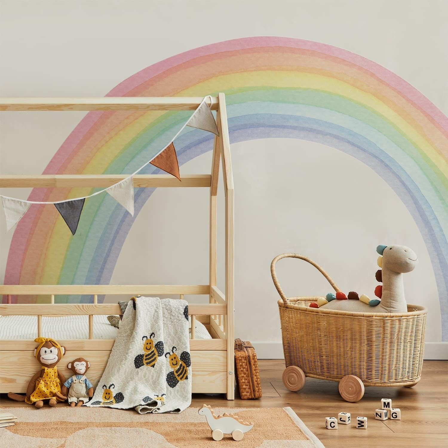 Funlife Vinyl Large Rainbow Wall Mural Stickers Peel and Stick, Precut Giant Vibrant Watercolor Rainbow Wall Decals for Girls Bedroom Kids Nursery Room Playroom, 94.49" X 55.12"