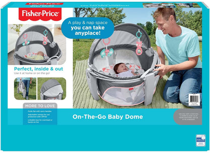 Fisher-Price Portable Bassinet On-The-Go Baby Dome, Travel Play Space with Developmental Newborn Toys & Canopy, Rosy Windmill