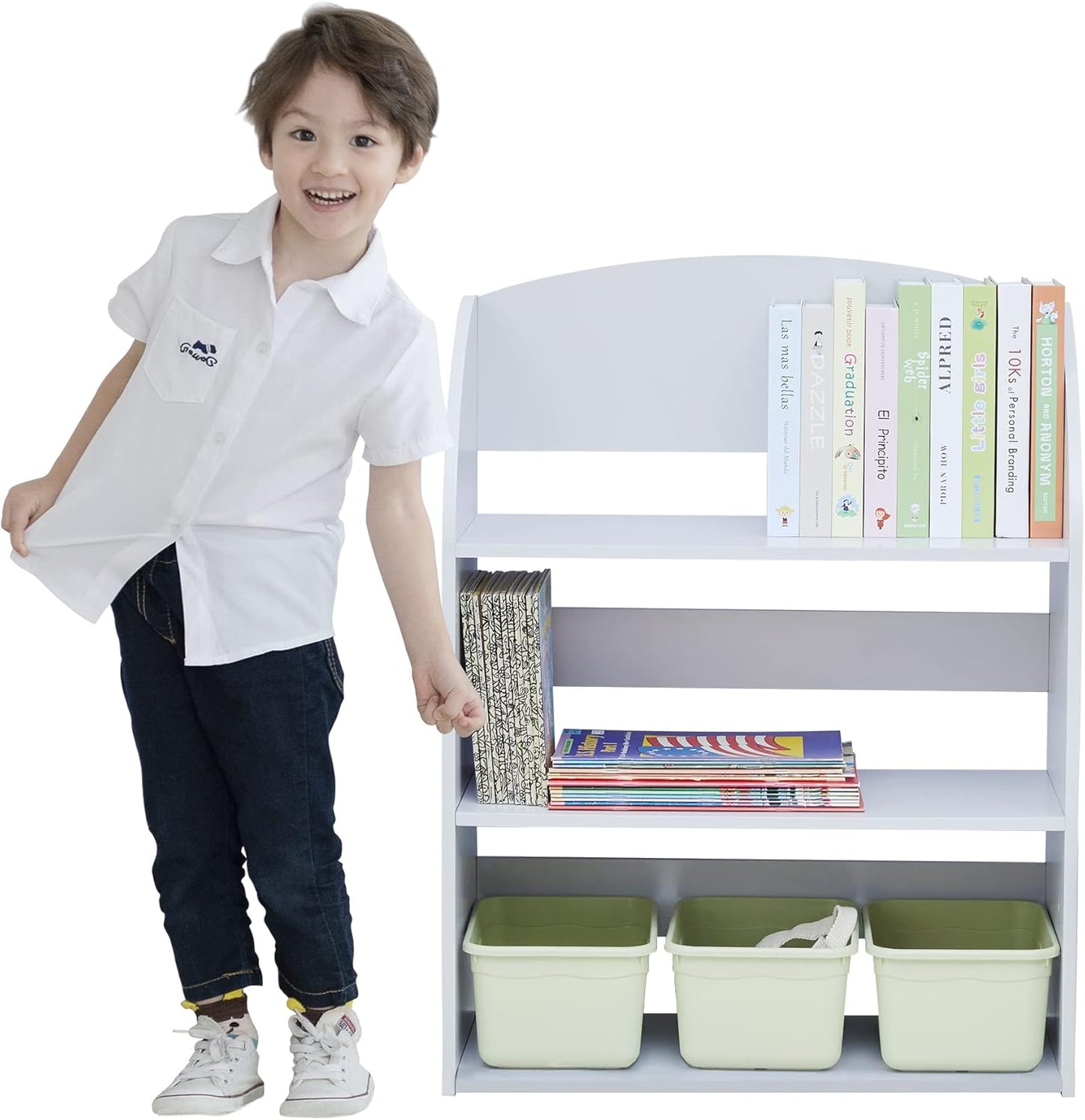 Fantasy Fields 3 Tier Bookshelves with Rounded Edges Kids Bookshelf, Gray