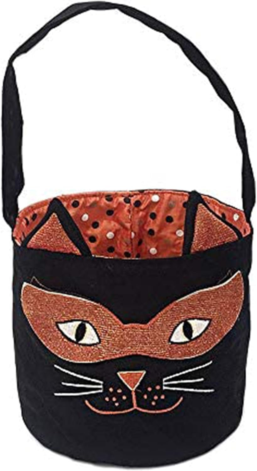 Mon Ami Cat Halloween Bag, Trick or Treat Bag for Kids, Basket Tote Bag, Tote Gift Bucket for Halloween Party Favor Supplies, 8”