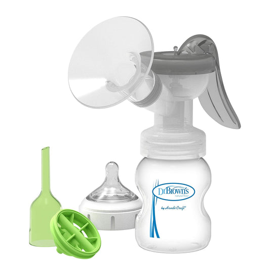 Dr. Brown'S Manual Breast Pump with Softshape 100% Silicone Shield (B,25Mm Flange) & Anti-Colic Options+ Wide-Neck Baby Bottle 5 Oz/150 Ml,With Level 1 Slow Flow Nipple