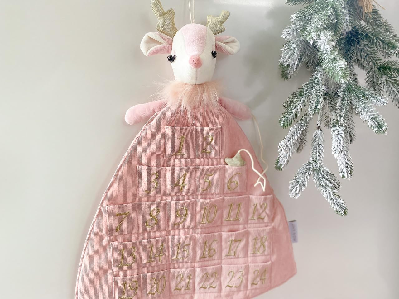 MON AMI Holiday Reindeer Inspired Soft Plush Advent Countdown to Christmas Calendar, Wall Hanging, Christmas Decor, Fabric Calendar, Home & Office Decoration, 26IN, Pink