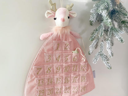 MON AMI Holiday Reindeer Inspired Soft Plush Advent Countdown to Christmas Calendar, Wall Hanging, Christmas Decor, Fabric Calendar, Home & Office Decoration, 26IN, Pink