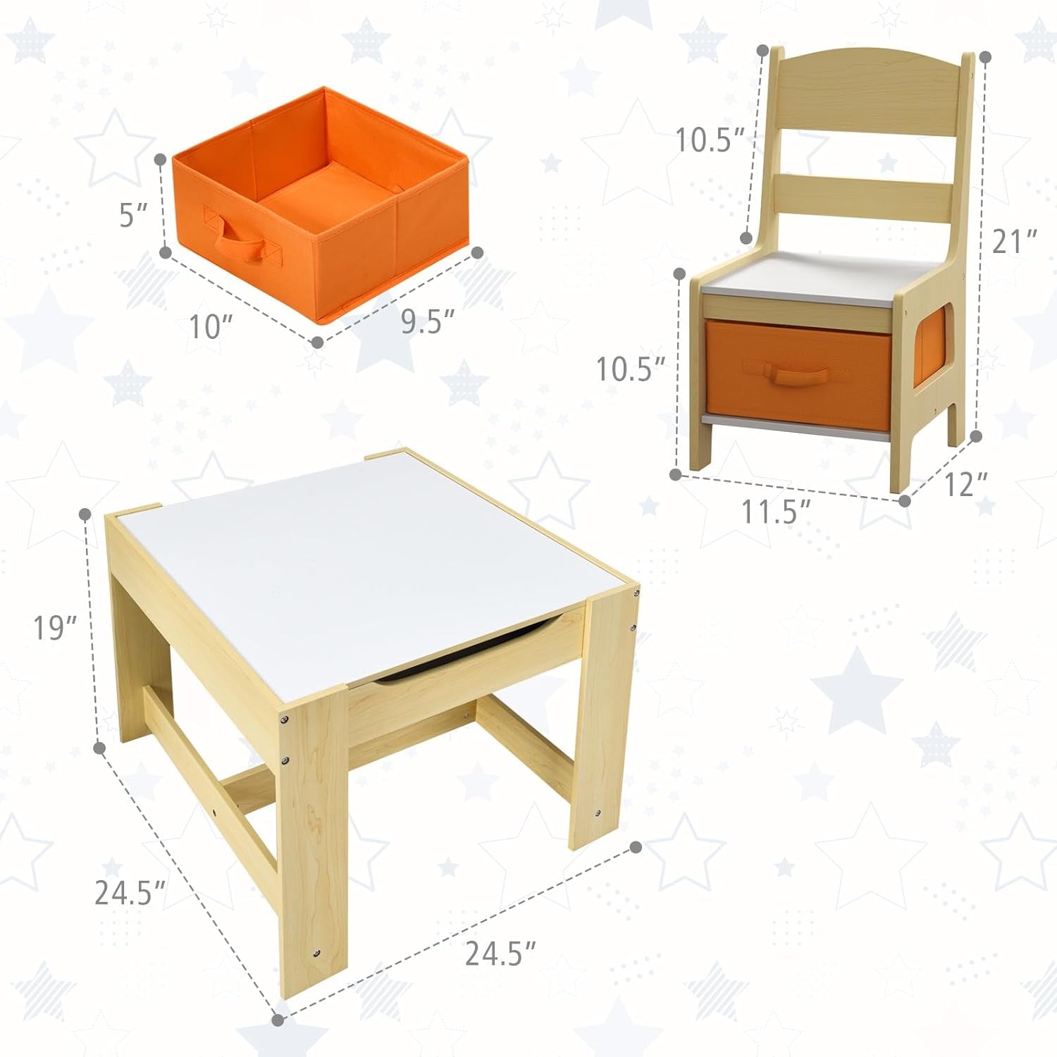 Costzon Kids Table and Chair Set, 3 in 1 Wooden Activity Table with Storage Drawer, Detachable Tabletop for Children Drawing Reading Art Craft, Playroom, Nursery, Toddler Table and Chair Set, Natural