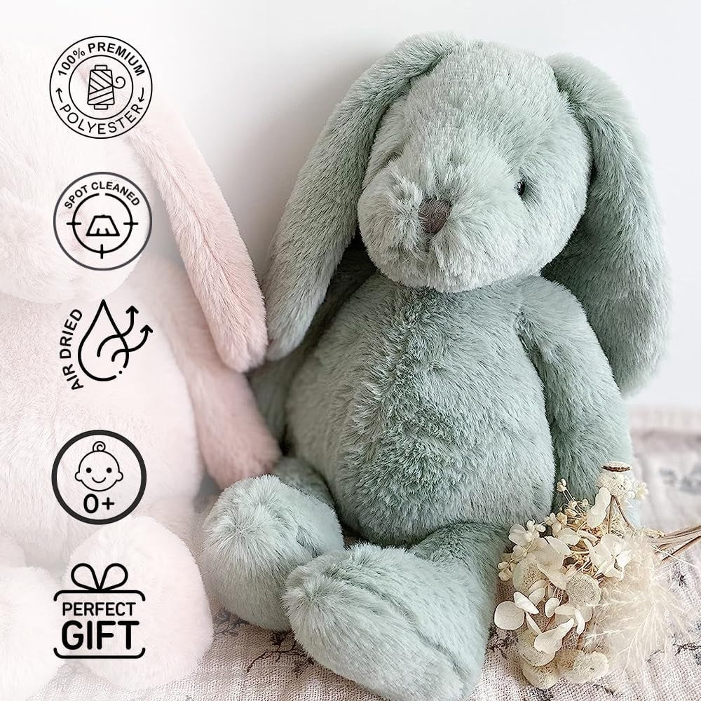 MON AMI Clover the Bunny Stuffed Animal – 11” Sage Green, Soft & Cuddly, Huggable Rabbit Plush Toy, Nursery Décor, Easter for Kids of All Ages