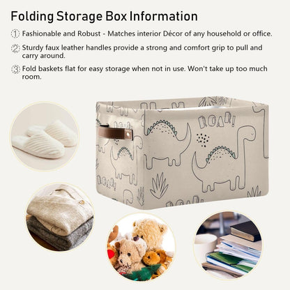 CHIFIGNO Handdrawn Dino Cute Basket Storage, Single Waterproof Canvas Storage Bin, Reinforced with Steel Ring