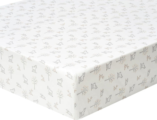 Levtex Baby - Mills Waffle Crib Fitted Sheet - Fits Standard Crib and Toddler Mattress - Tossed Bunnies, Lambs and Trees - White, Grey and Pink - Nursery Accessories - 100% Cotton