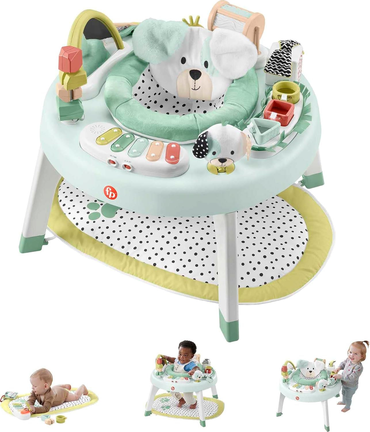 Fisher-Price Baby to Toddler Toy 3-In-1 Snugapuppy Activity Center and Play Table with Lights Sounds and Developmental Activities