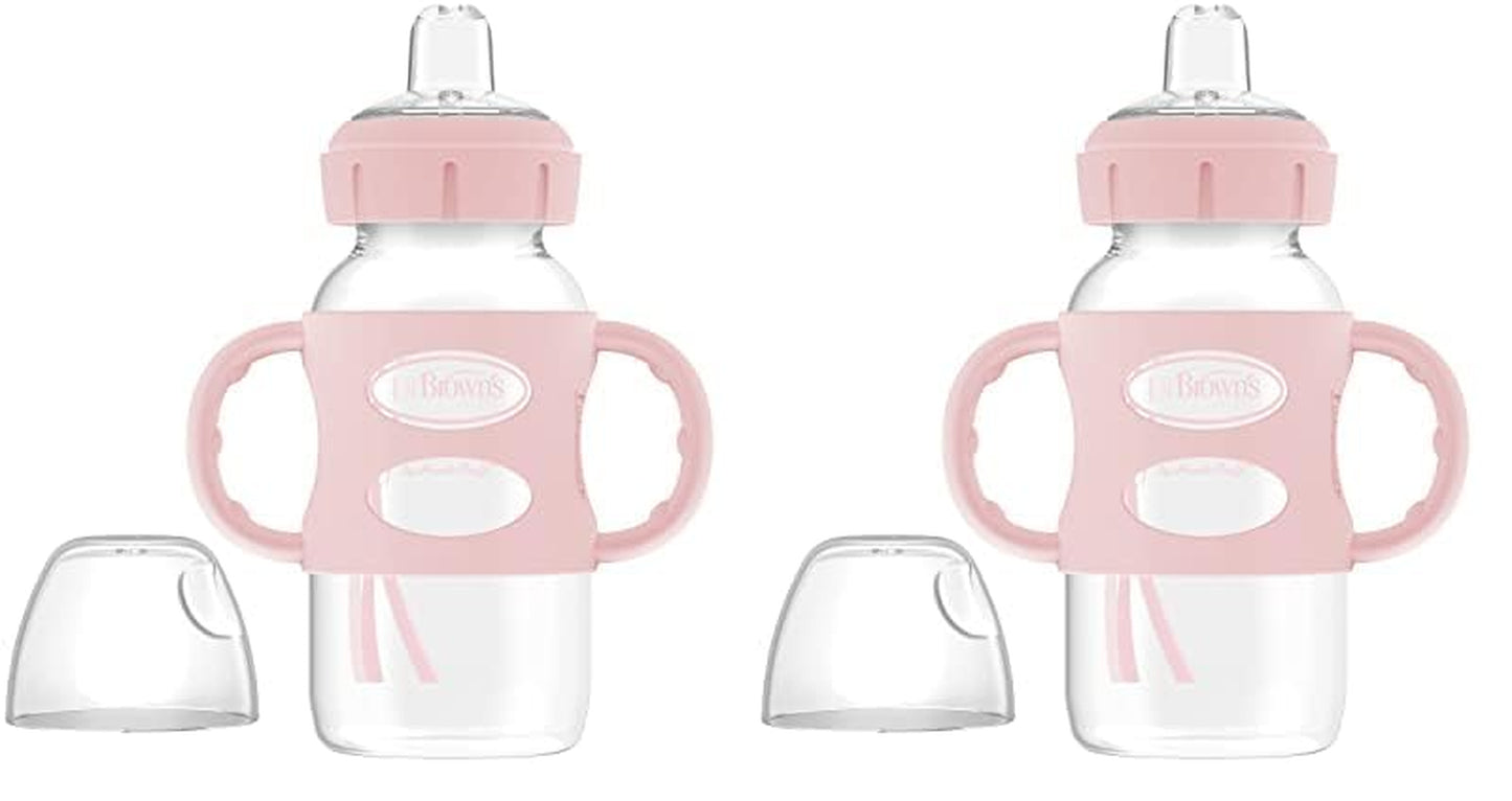 Dr. Brown'S Milestones Wide-Neck Sippy Spout Bottle with 100% Silicone Handles, Easy-Grip Handles with Soft Sippy Spout, 9Oz/270Ml, Green & Gray, 2-Pack, 6M+