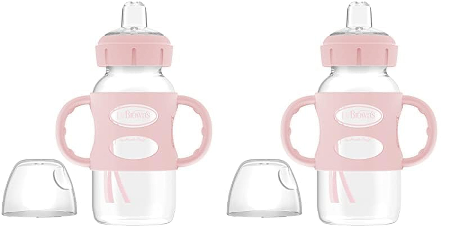 Dr. Brown'S Milestones Wide-Neck Sippy Spout Bottle with 100% Silicone Handles, Easy-Grip Handles with Soft Sippy Spout, 9Oz/270Ml, Green & Gray, 2-Pack, 6M+