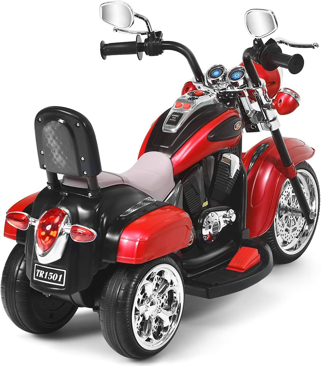 Costzon Kids Ride on Chopper Motorcycle, 6 V Battery Powered Motorcycle Trike W/Horn, Headlight, Forward/Reverse Switch, ASTM Certification, 3 Wheel Ride on Toys for Boys Girls Gift (Red)