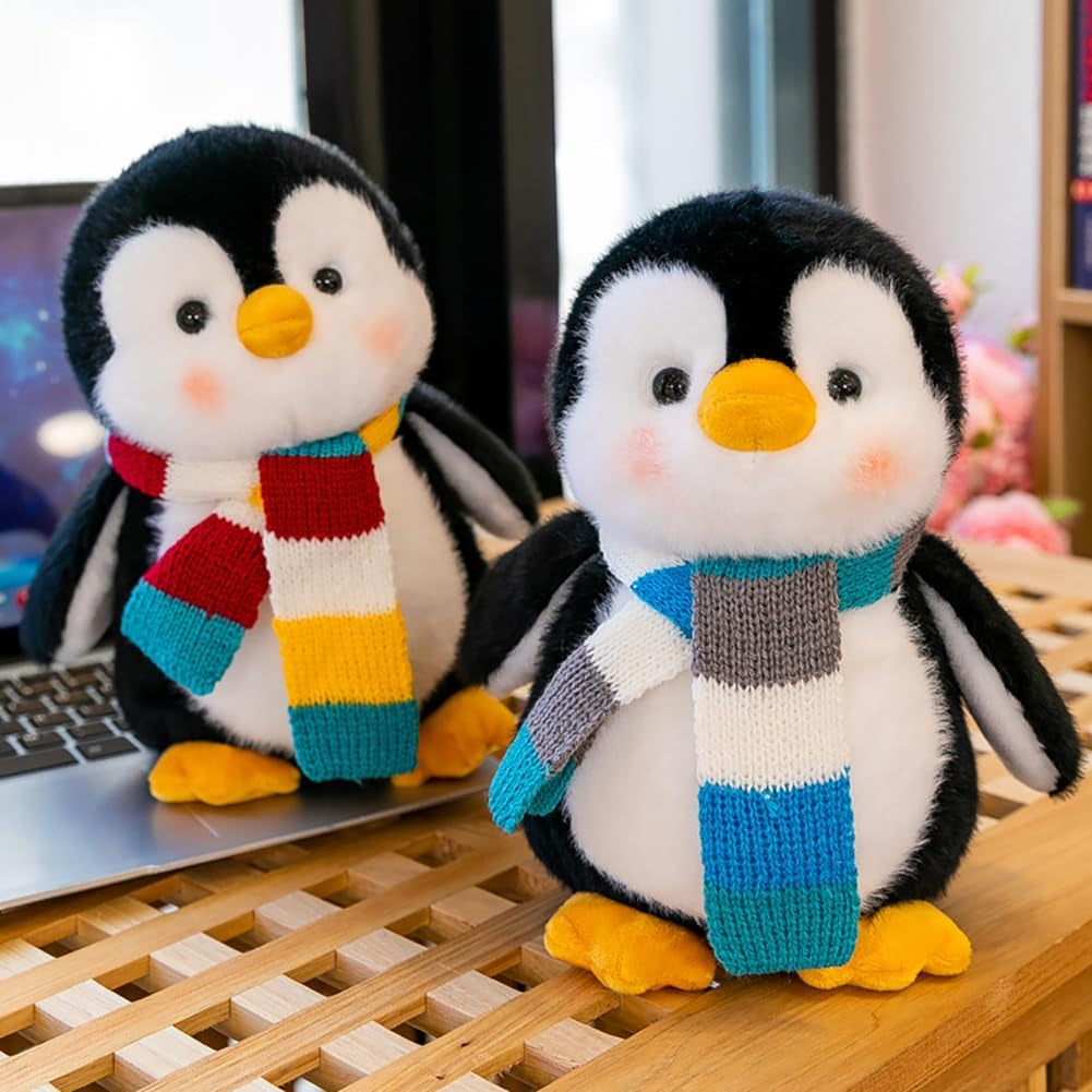 8Inch Penguin Stuffed Animal with Striped Scarf, Soft Stuffed Bear Plushie Toys, Birthday Christmas Valentine'S Day Gifts for Kid Boys Girls