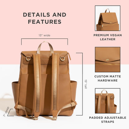 Freshly Picked Classic II Diaper Bag Backpack, Wipeable Vegan Leather Diaper Bag with Changing Pad (Butterscotch V2)