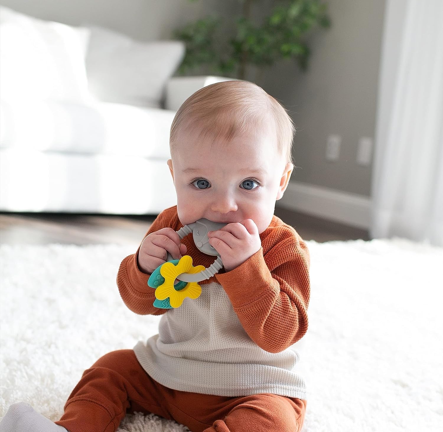 Dr. Brown'S Learning Loop Fox, Baby Teether Ring with Multiple Shapes & Textures, Soft 100% Silicone, BPA Free, 3M+