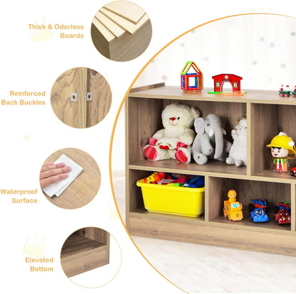 Costzon Toy Storage Organizer for Kids, 5-Section School Classroom Storage Cabinet for Organizing Books Toys, Wooden Bookshelf Daycare Furniture for Playroom Kids Room Nursery Kindergarten (Natural)