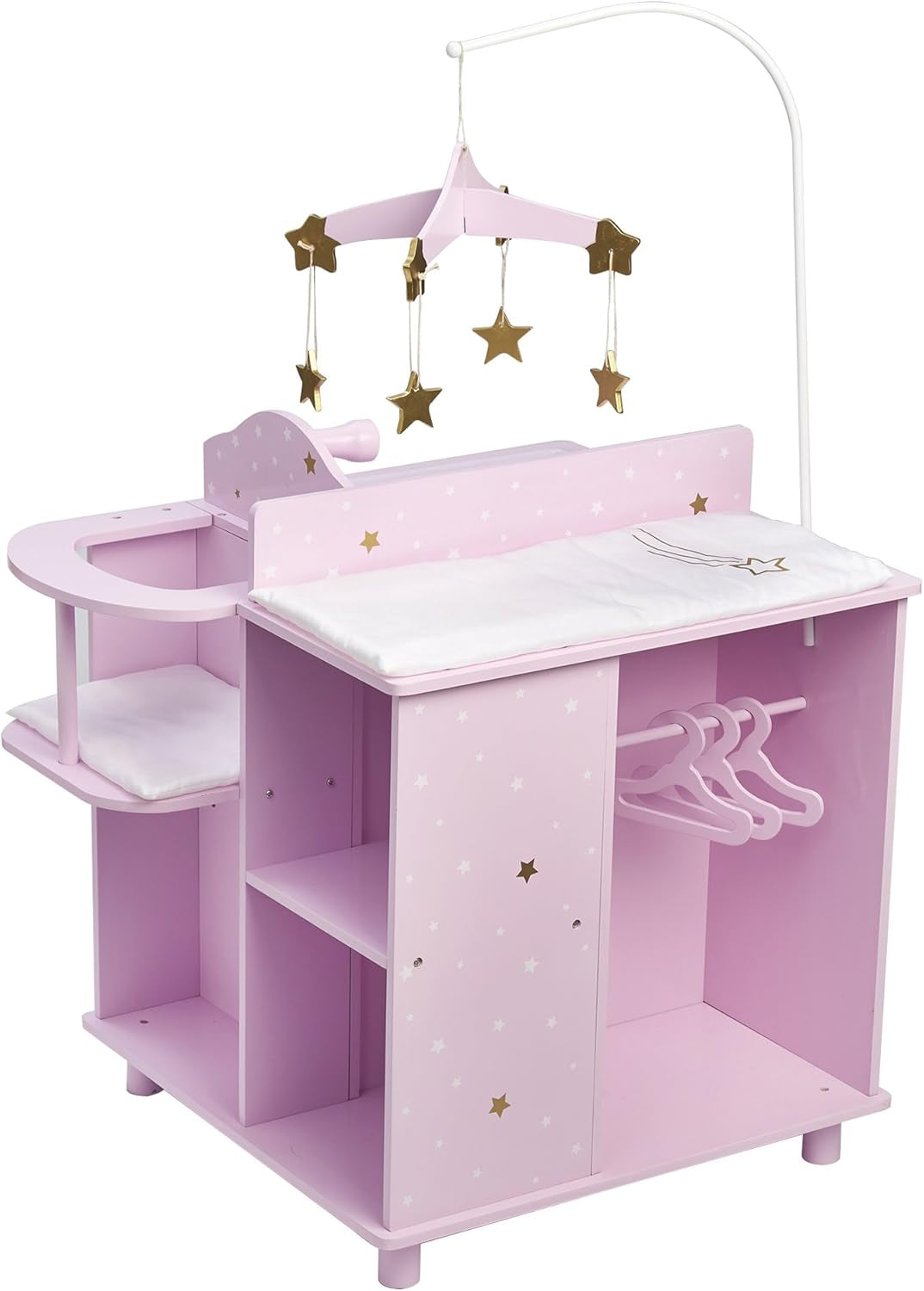 Olivia'S Little World Baby Doll Changing Station with Built-In Baby Doll High Chair, Closet, Shelves, Sink, Overhead Mobile, & Baby Doll Clothing Hangers for up to 18 Inch Dolls, Purple Stars