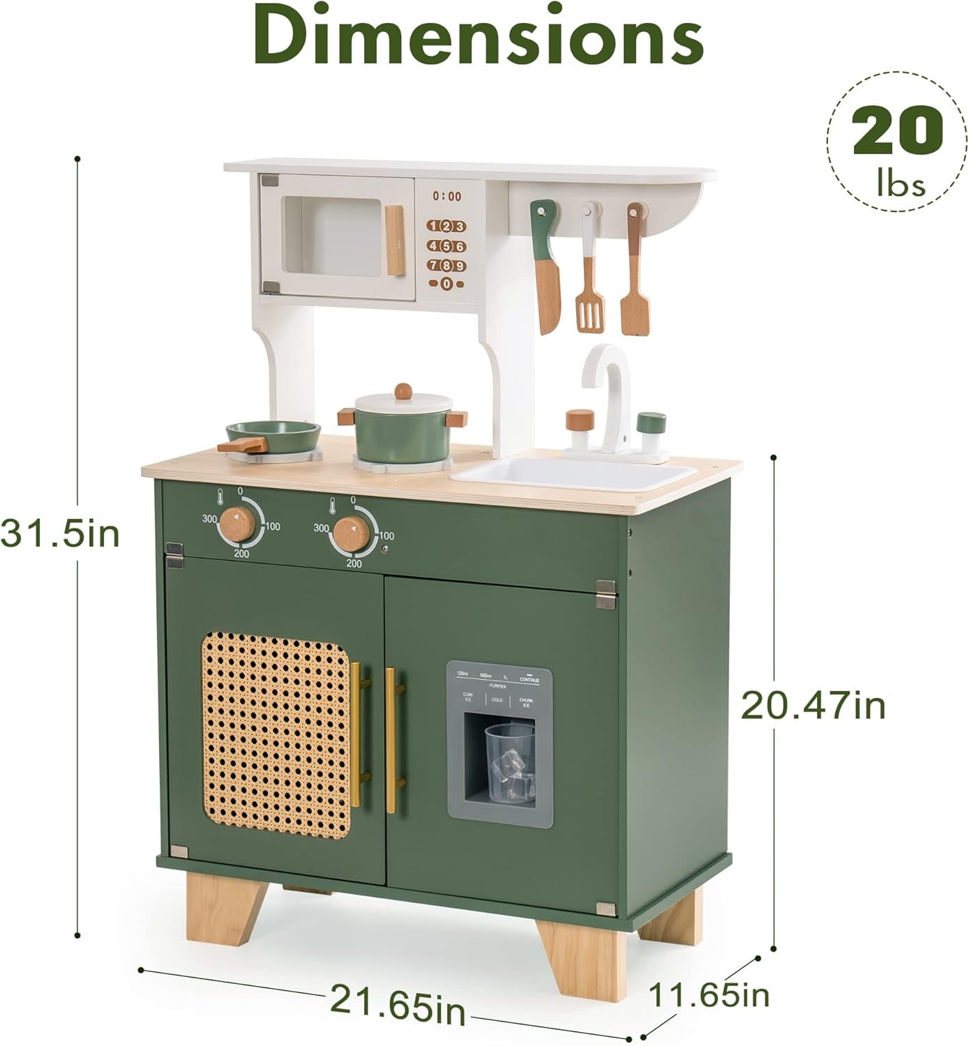 ROBUD Kids Kitchen Playset, Vintage Wooden Play Kitchen with Ice Dispenser, Pretend Toddlers Kitchen Toy with Accessories, Baby Gift for Ages 3 4 5 6 7 8