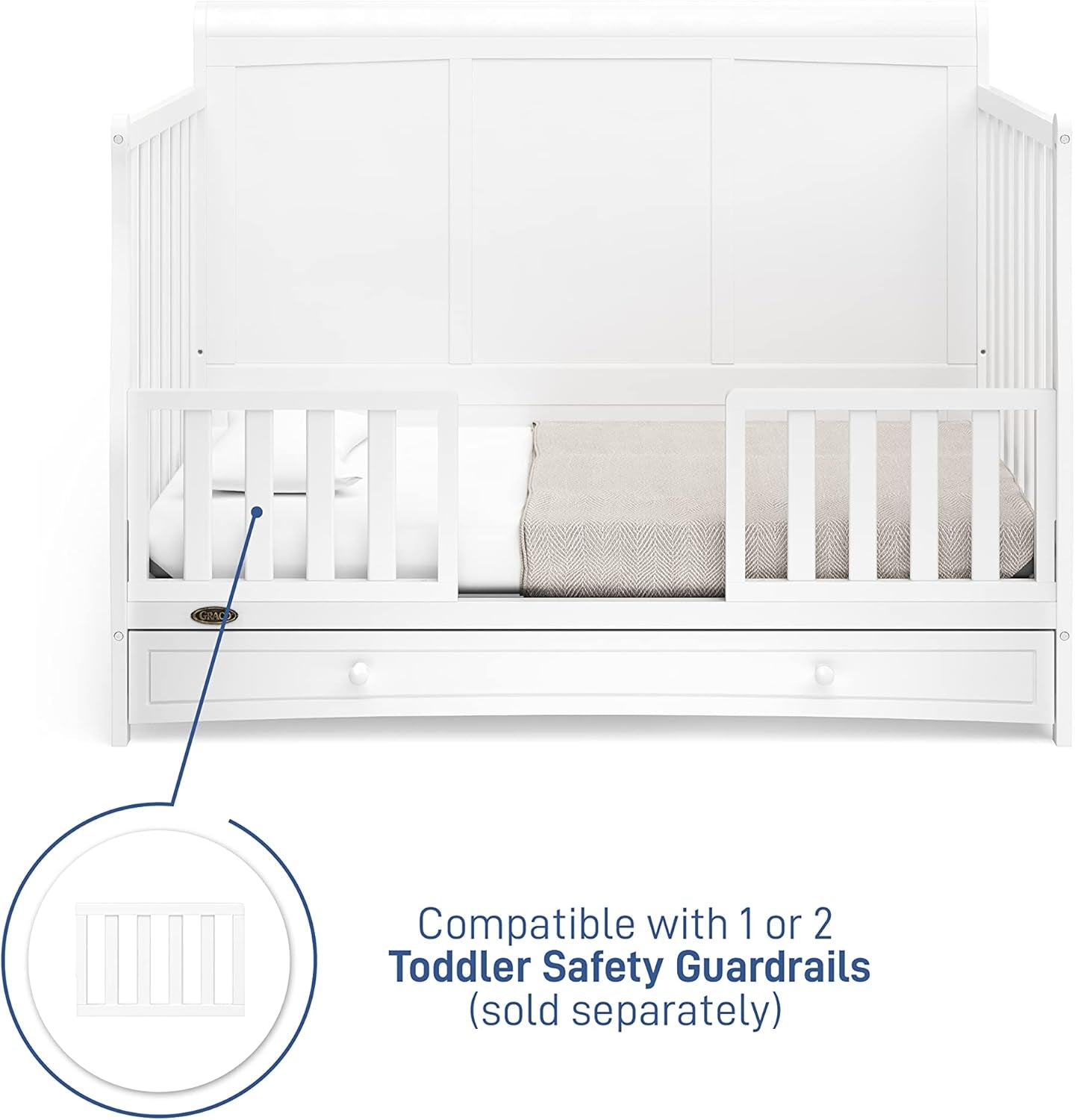 Graco Asheville 5-In-1 Convertible Crib with Drawer (White) – GREENGUARD Gold Certified, Crib with Drawer Combo, Full-Size Nursery Storage Drawer, Converts to Toddler Bed, Daybed and Full-Size Bed