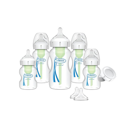 Dr. Brown'S Anti-Colic Wide-Neck Feeding Set with Slow Flow Nipples, Travel Caps & Silicone Pacifier