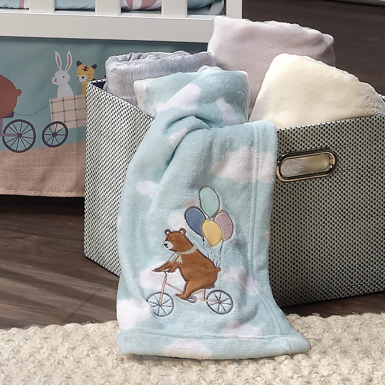 Bedtime Originals up up & Away Bear/Balloon/Cloud Soft Blue Fleece Baby Blanket