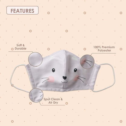 Mon Ami Kitty Fabric Face Mask for Kids - 2 Pcs, Washable & Reusable, anti Dust Protection Mask, Adjustable Ear Loops