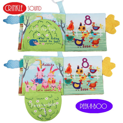 Touch and Feel Cloth Crinkle Books for Babies Infant, Baby Books Toys 0-3-6-12-18 Months, Christmas Shower Baby Gift, High Contrast Toys,Teething Teether,Tummy Time Mirror Toy for Boys and Girls-Farm