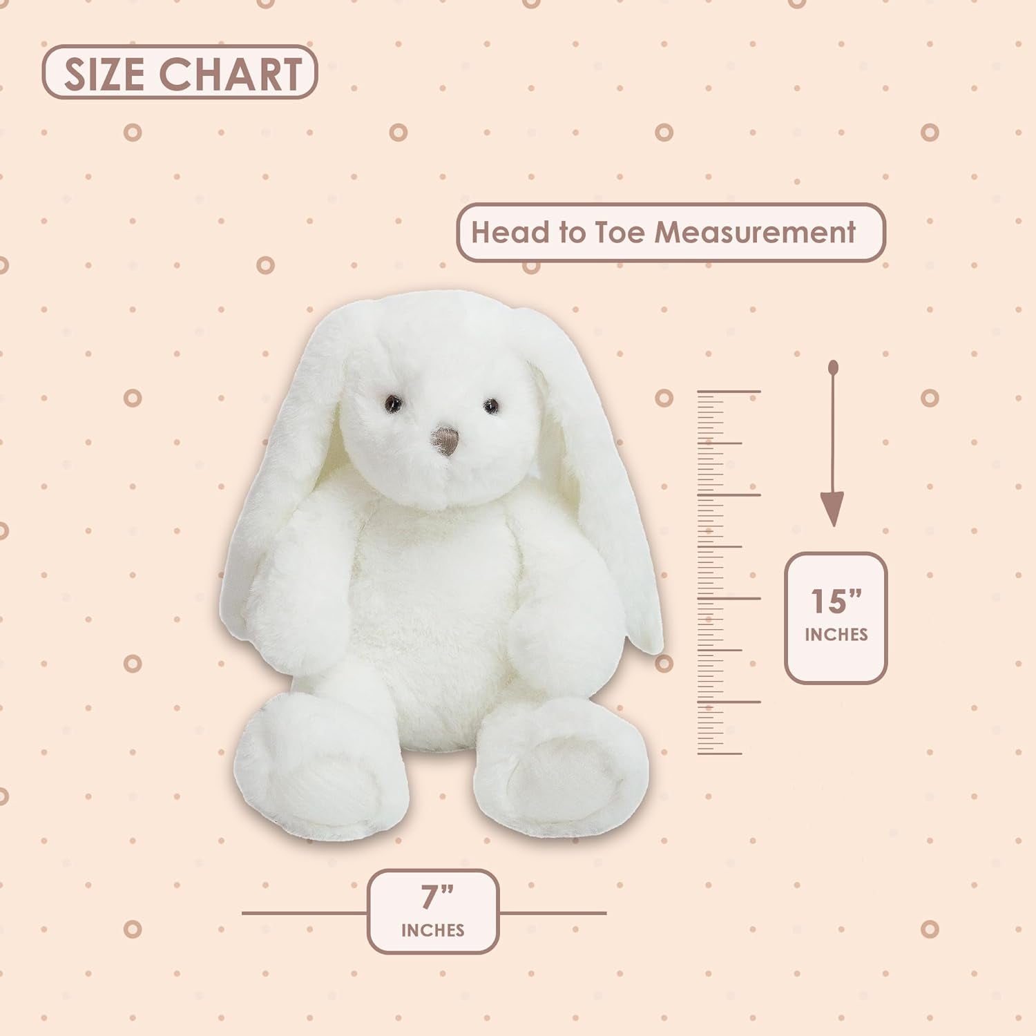 MON AMI Cotton White Bunny Stuffed Animal – 15”, Soft & Cuddly, Huggable Rabbit Plush Toy, Nursery Décor, Great for Kids of All Ages