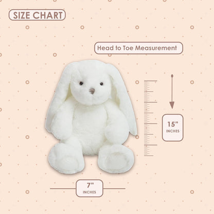 MON AMI Cotton White Bunny Stuffed Animal – 15”, Soft & Cuddly, Huggable Rabbit Plush Toy, Nursery Décor, Great for Kids of All Ages