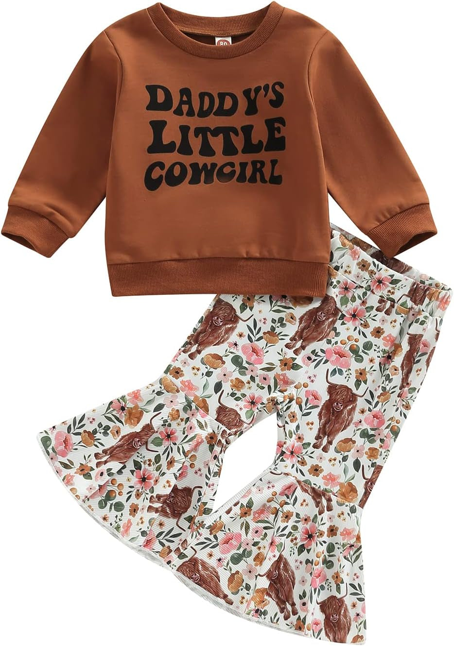 Baby Girl Halloween Outfit Pumpkin Pie Crewneck Sweatshirt Shirt Top Bell-Bottom Pants Sets Cute Toddler Clothes