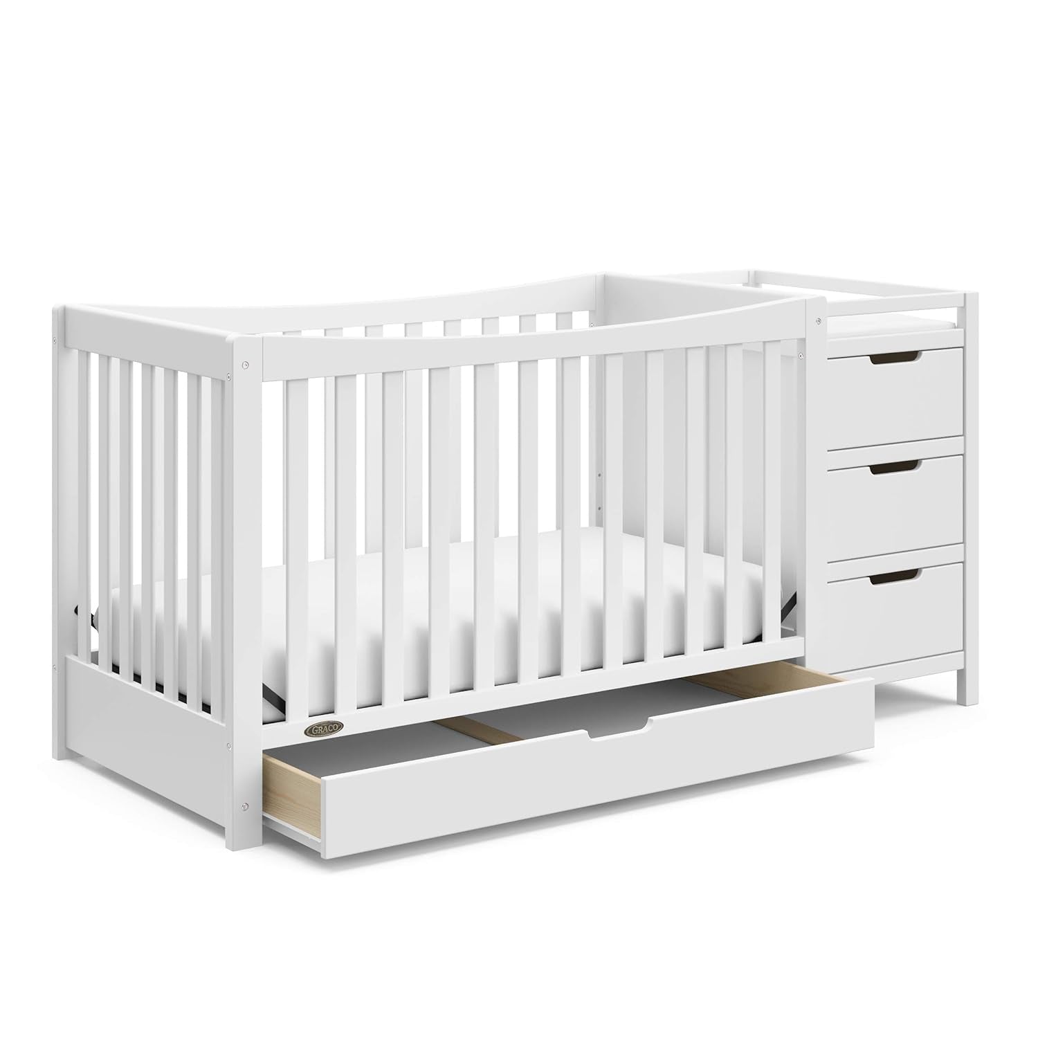 Graco Remi 4-In-1 Convertible Crib & Changer with Drawer (White) – GREENGUARD Gold Certified, Crib and Changing-Table Combo, Includes Changing Pad, Converts to Toddler Bed, Full-Size Bed