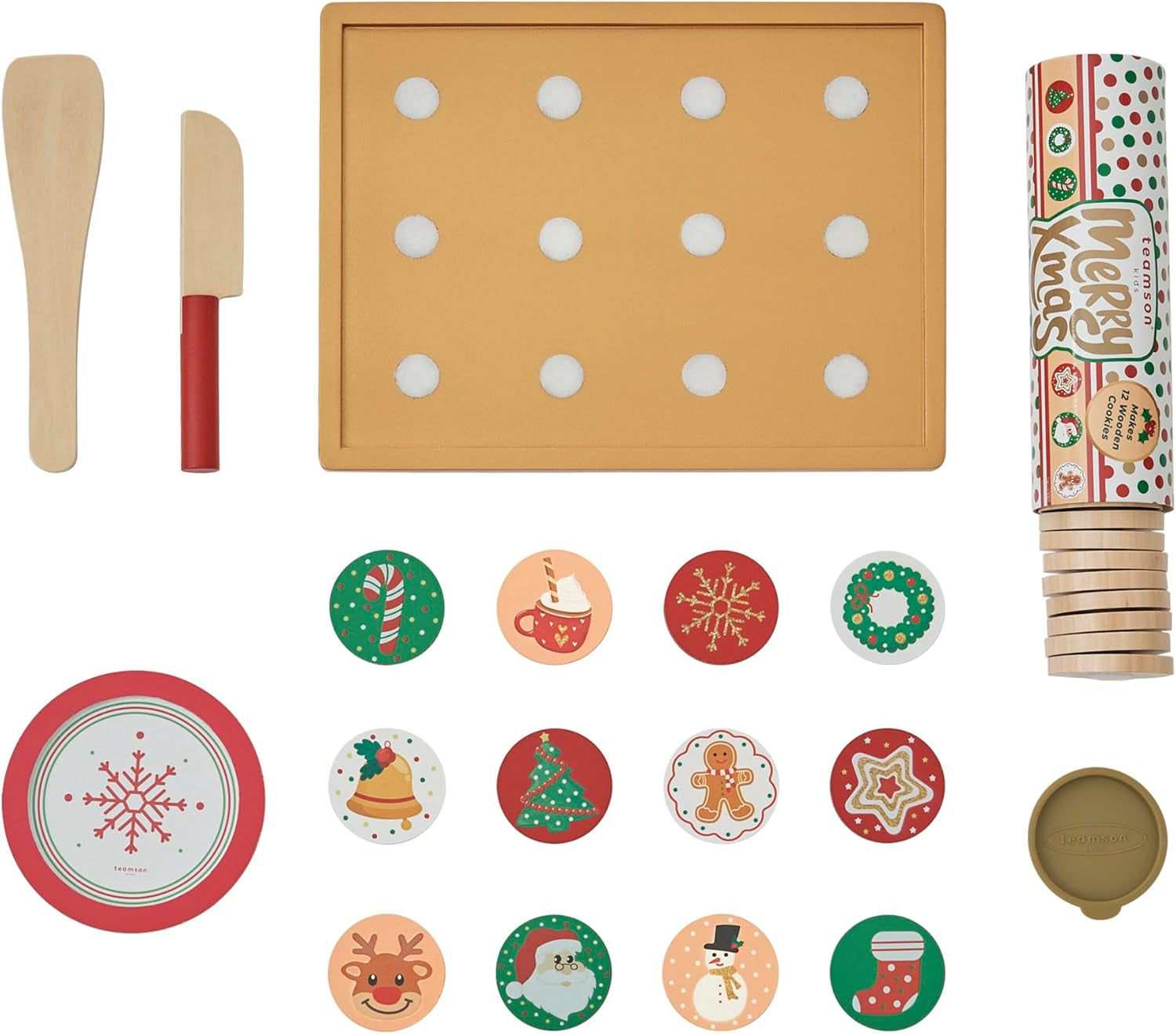 Teamson Kids Cuttable Christmas Cookie Play Wooden Food Set with Sliceable Cookies, Decorations, and Cookie Sheet - for 3 Yrs. and up - Multi