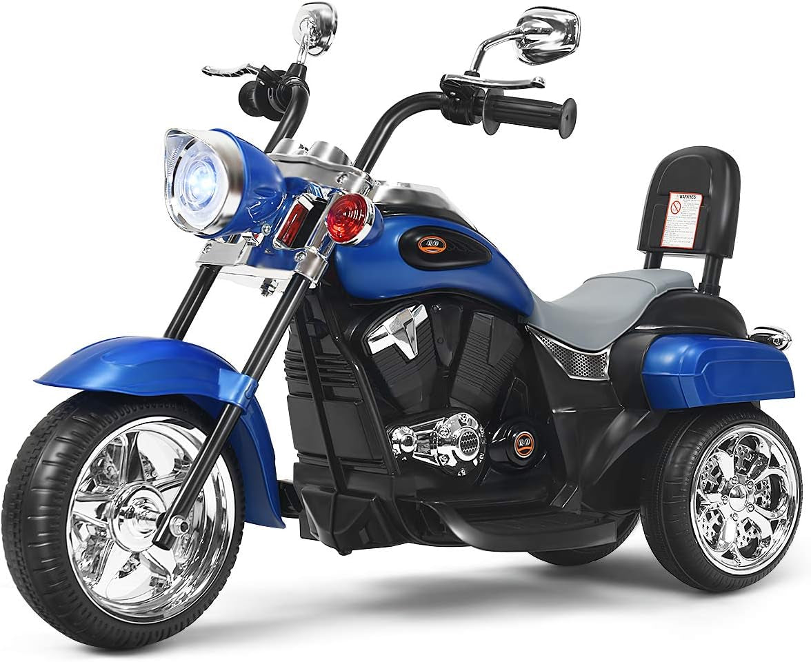 Costzon Kids Ride on Chopper Motorcycle, 6 V Battery Powered Motorcycle Trike W/Horn, Headlight, Forward/Reverse Switch, ASTM Certification, 3 Wheel Ride on Toys for Boys Girls Gift (Blue)