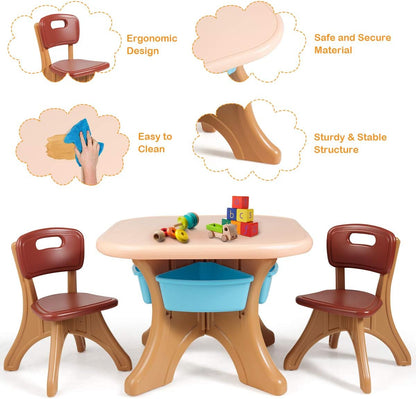 Costzon Kids Table and Chair Set, 3 Piece Activity Table W/Detachable Toy Storage Bin & 2 Chairs for Children Reading Art Craft, Strong Bearing Capacity, Lightweight, Toddler Table & Chair Set, Coffee