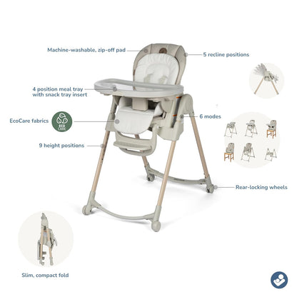 Maxi-Cosi Minla 6-In-1 High Chair & Cassia Swing, Classic Oat - Versatile High Chair Converts to 6 Modes & Soothing Swing with Touch Screen