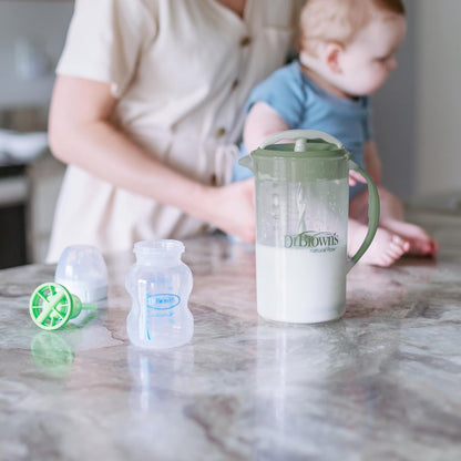 Dr. Brown'S Baby Formula Mixing Pitcher with Adjustable Stopper, Locking Lid, & No Drip Spout, 32Oz, BPA Free, Olive