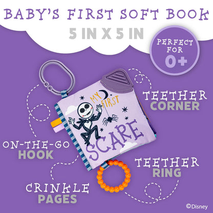 Kids Preferred Disney Nightmare before Christmas My First Scare Jack Skellington Soft Book Baby Teething Crinkle Book with On-The-Go Clip, Crinkle Pages, and Teethers, Multicolor