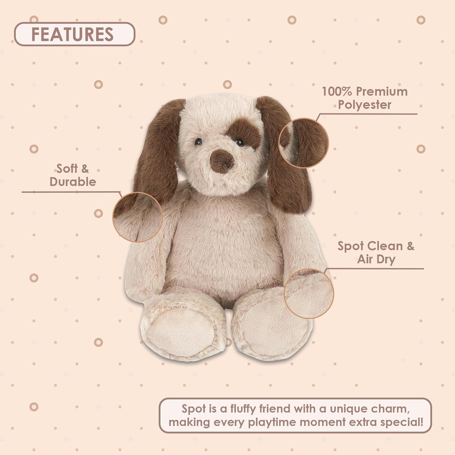 MON AMI Spot Puppy Plush Animal Toy - 12”, Handcrafted Premium Stuffed Dog Toy, Soft Cuddly Toy Gifts for Little Boys/Girls & Kids of All Ages