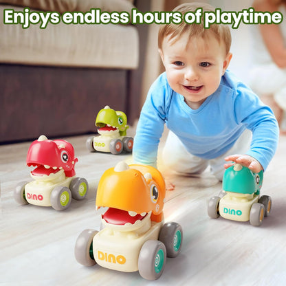 Iplay, Ilearn Dinosaur Car Toys for Toddlers 1-3, Baby Dino Press Go Whistle Cars, Infant Racing Vehicle Set, Push Go Friction Car for 6 9 12 18 Months, 1St Birthday Gift for 1 2 Years Old Boys Girls