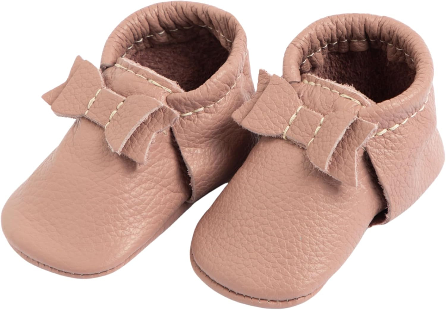 Freshly Picked First Pair Bow Baby Moccasins for Infant and Baby Girls - Leather Baby Moccasins - Soft Sole Baby Shoes, Barefoot Baby Shoes