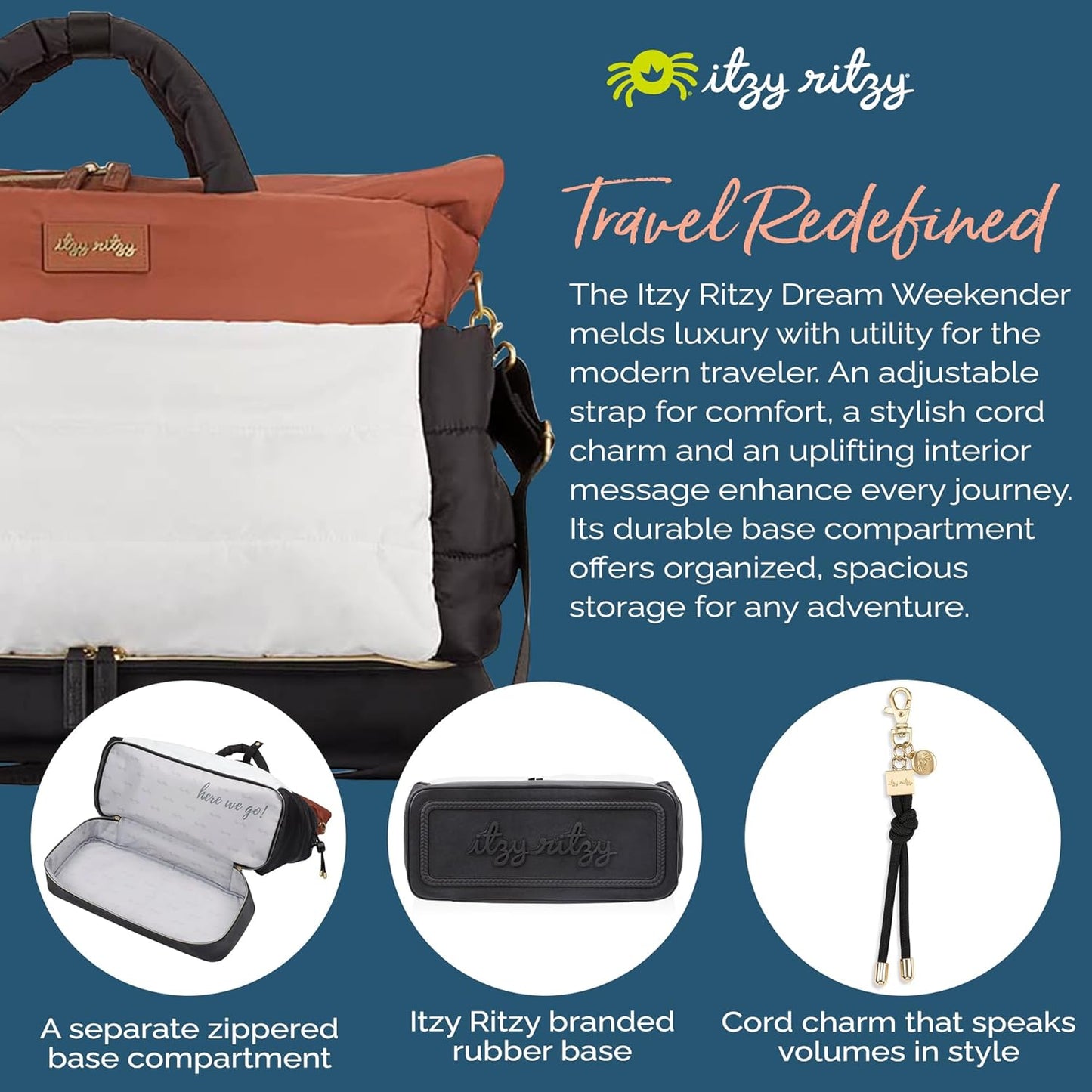 Itzy Ritzy Dream Weekender Travel Bag - Lightweight Overnight & Hospital Bag Features