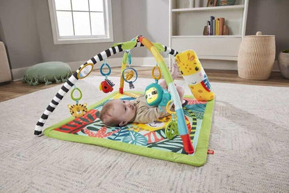 Fisher-Price Baby Playmat 3-In-1 Rainforest Sensory Gym with Music & Lights, Tummy Wedge & 5 Developmental Toys for Newborns 0+ Months