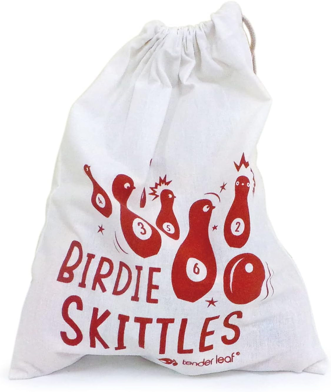 Tender Leaf Toys - Birdie Skittles - Kids Bowling Set - 6 Solid Wood Bowling Pins, Ball and Storage Bag - Fun Physical Learning for Toddler - Develop Hand-Eye Coordination and Numeracy Skills - Age 3+