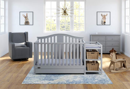 Graco Solano 4-In-1 Convertible Crib and Changer with Drawer (Pebble Gray) – Crib and Changing Table Combo with Drawer, Includes Changing Pad, Converts to Toddler Bed, Daybed and Full-Size Bed