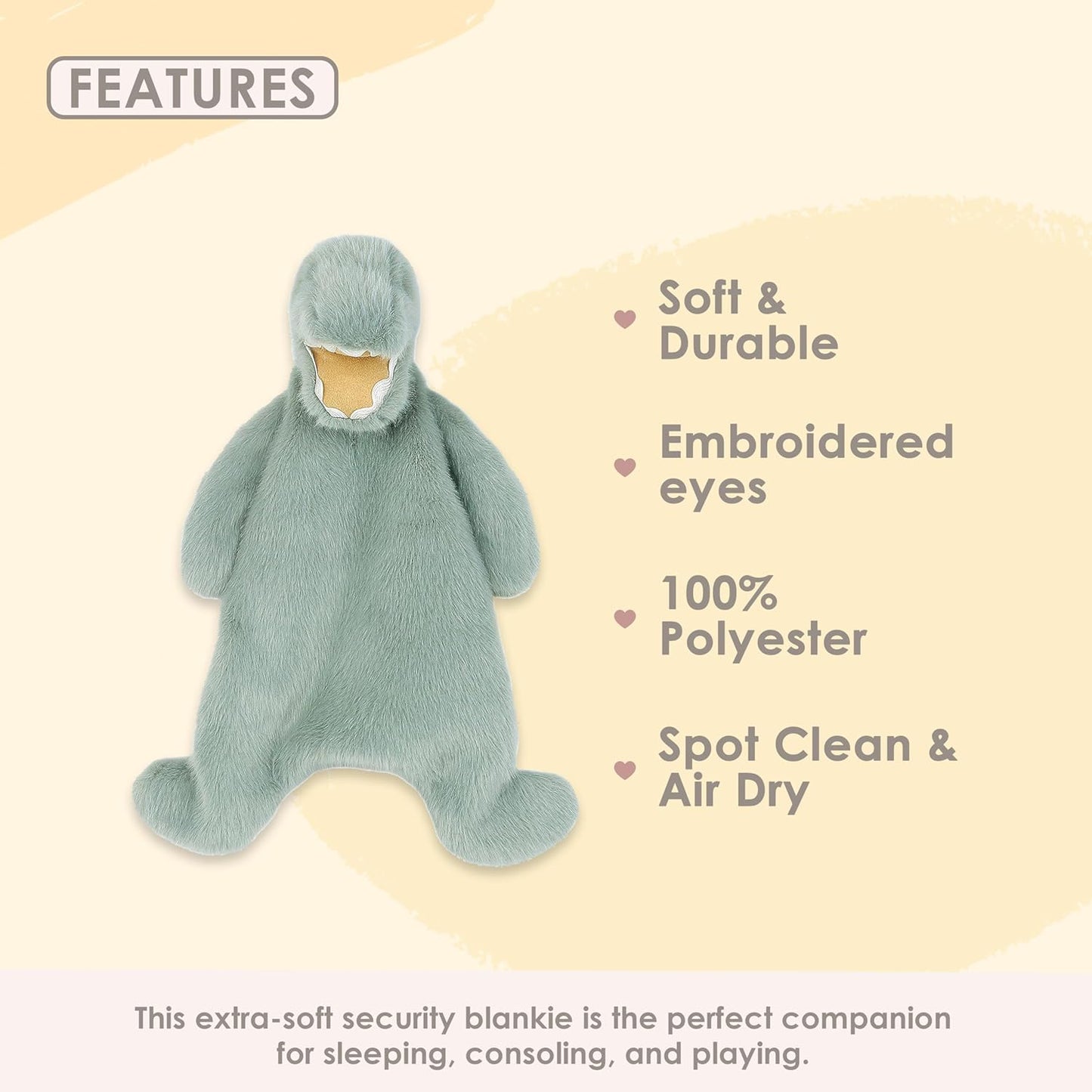 MON AMI Dino Plush Lovey for Babies – 15” | Security Blanket for Newborns