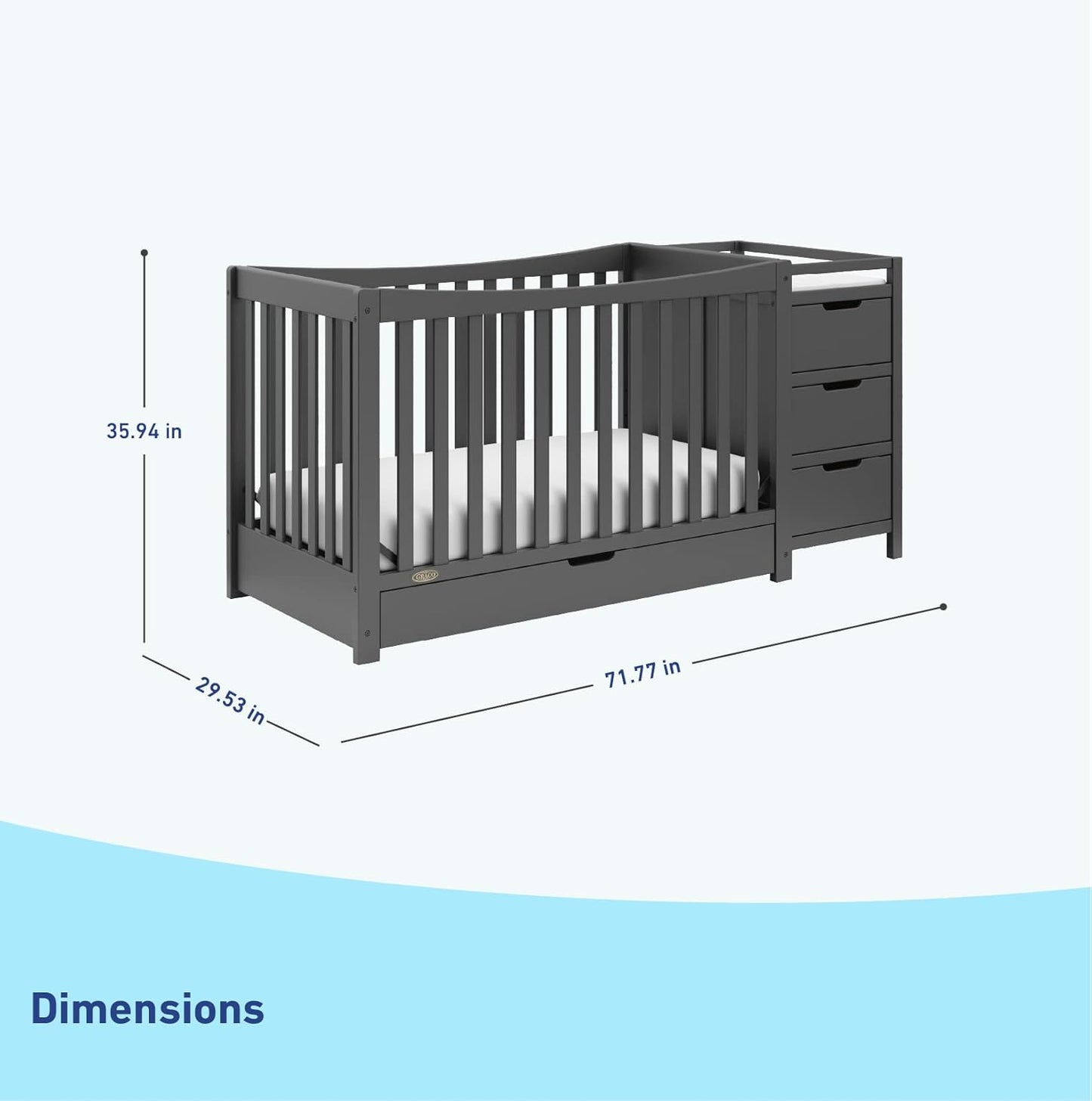 Graco Remi 4-In-1 Convertible Crib & Changer with Drawer (Gray) – GREENGUARD Gold Certified, Crib and Changing -Table Combo, Includes Changing Pad, Converts to Toddler Bed, Daybed and Full-Size Bed