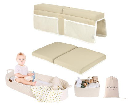 Comfortable Bath Kneeler and Elbow Rest Pad (Beige) and Baby Changing Basket Beige Bundle