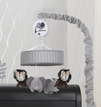 Lambs & Ivy Urban Jungle Gray/Brown Lion & Elephant Musical Baby Crib Mobile