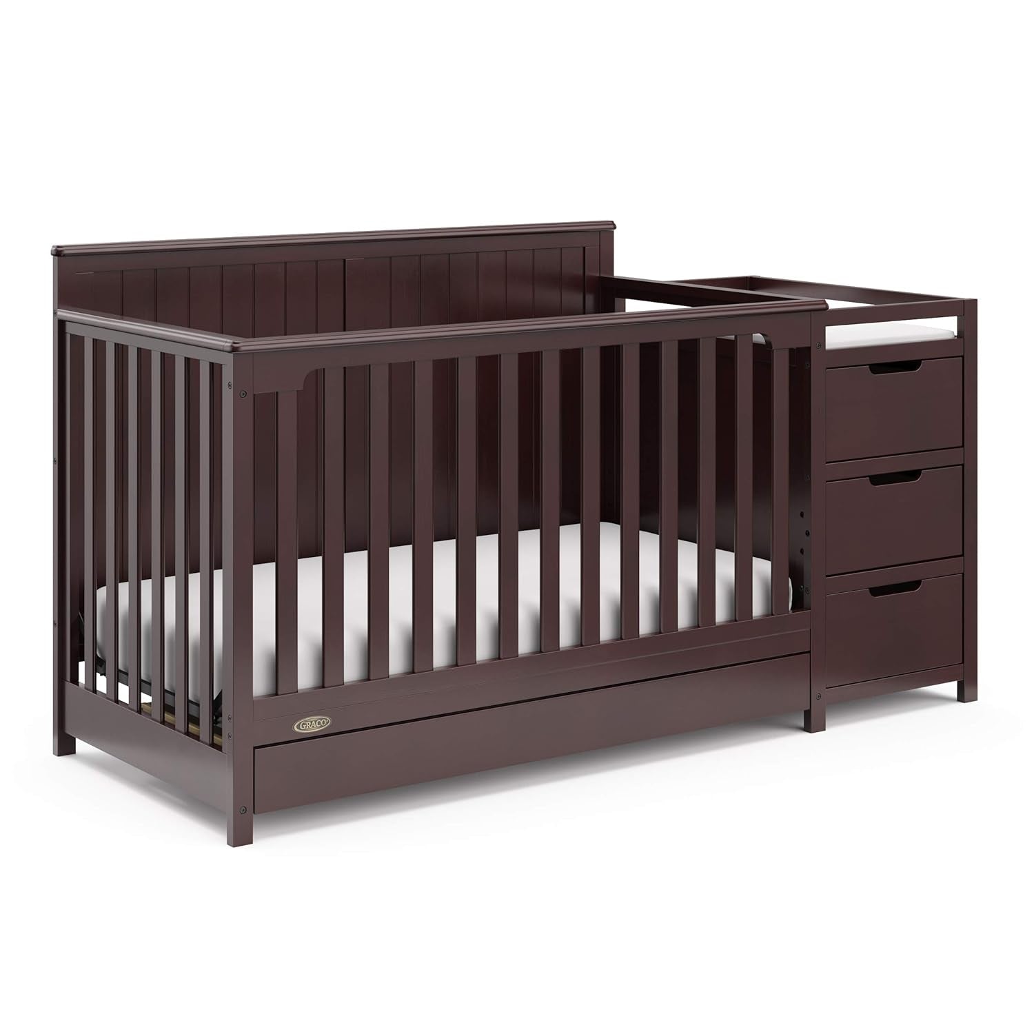 Graco Hadley 5-In-1 Convertible Crib and Changer with Drawer (Espresso) – GREENGUARD Gold Certified, Crib and Changing -Table Combo with Drawer, Includes Baby Changing Pad, Converts to Full-Size Bed