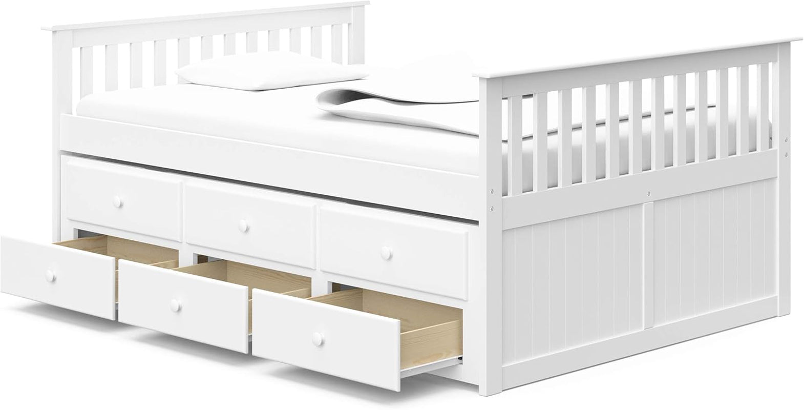 Storkcraft Marco Island Full Captain'S Bed Full Twin Sized with Trundle (White) - Bunk Bed Alternative, Great for Sleepovers, Underbed Storage/Organization