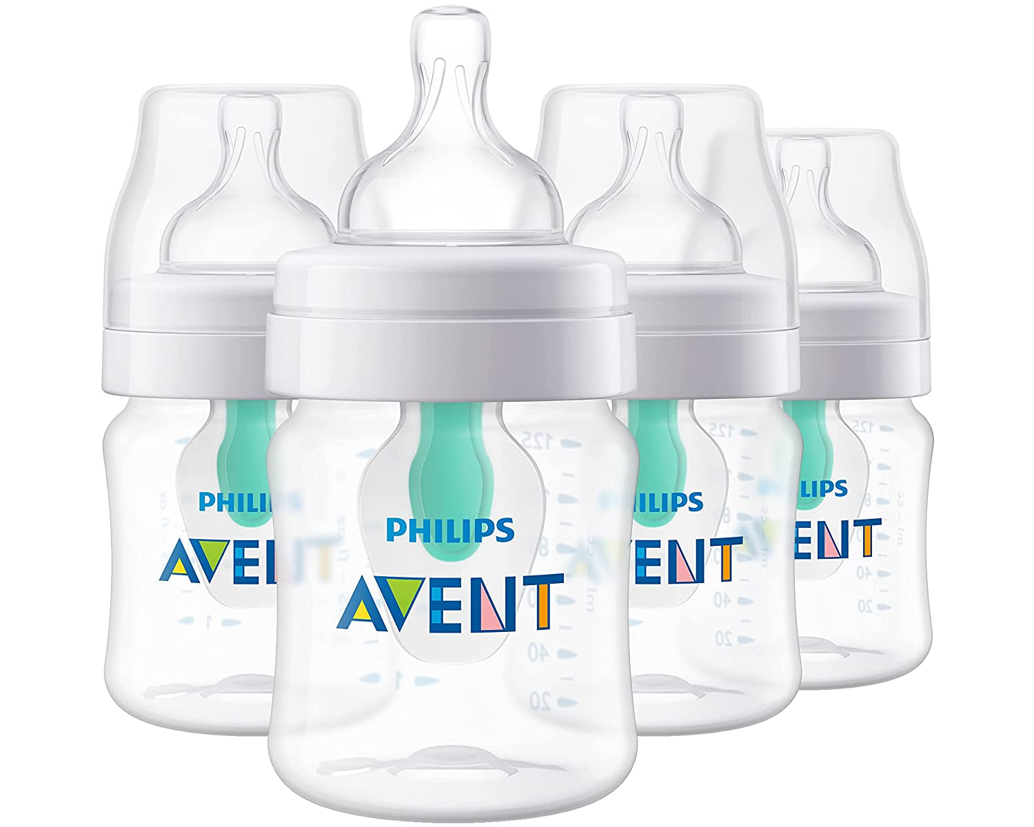 Philips Avent Anti-Colic Baby Bottle with Airfree Vent, 9Oz, 4Pk, Clear, SCY703/04